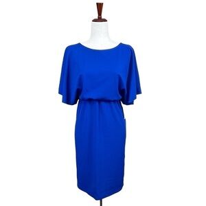 Marina Roy Cobalt Blue Flutter Sleeve Midi Dress. Size XS #1293 NWT